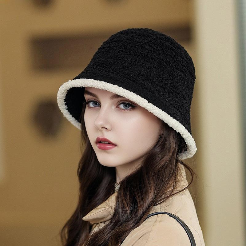 

Korean Version of Autumn and Winter New Women s Outdoor Warm and Fashionable Small Basin Hat Casual Travel Color Blocking Bucket Hat