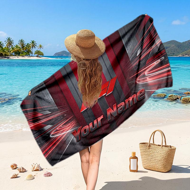 Asciugamano da Spiaggia Personalizzato con Testo Nome F1, Asciugamano Morbido Assorbente per Spiaggia Piscina Viaggio Regalo Personale