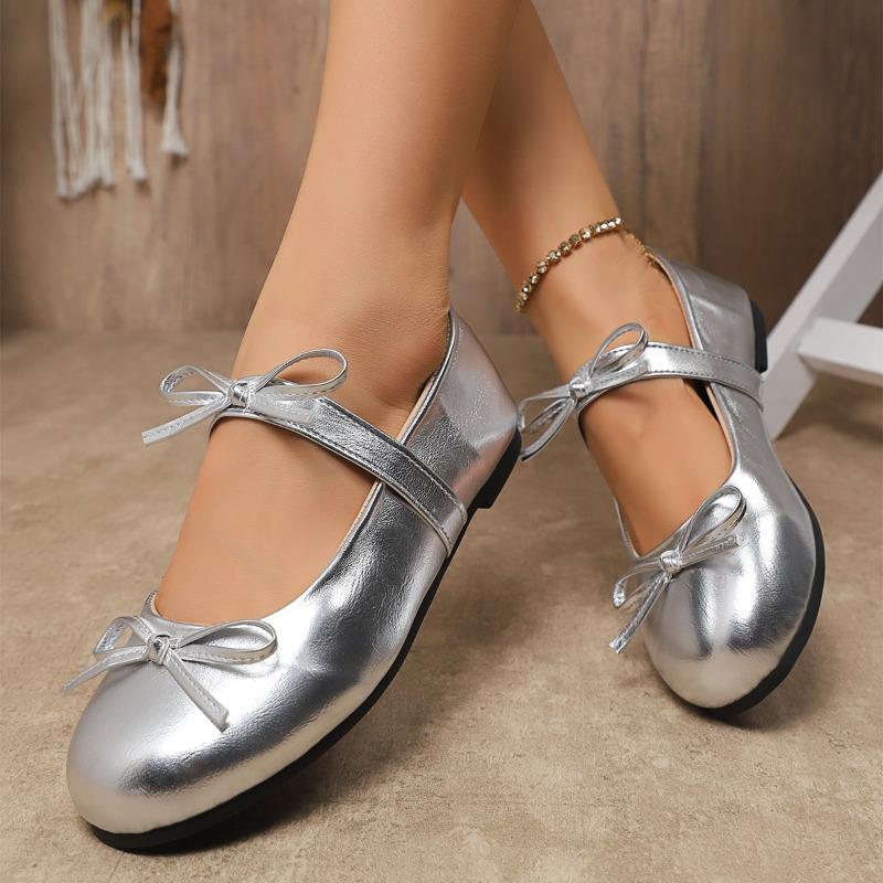 French Bow Design Waterproof Women's 2025 New Round Toe Flat Non-slip Ballet Shoes Shallow Mouth Buckle Flat Shoes 36-43