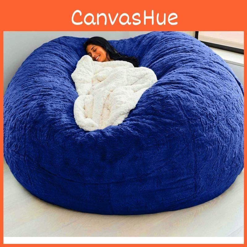 Color Large Solid Soft Plush Portable Living Room Lazy Sofa Cover Bean Bag Cover
