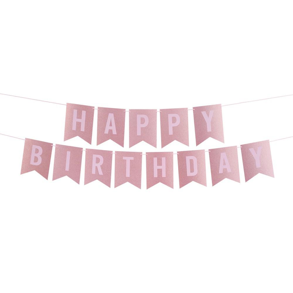 Glitter Rose Gold Happy Birthday Pull Flag Party Decoration Banner розового золота