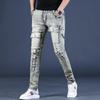 Men's Retro Heavy Washed Slim Fit Workwear Jeans - Spring & Autumn Scraped Edge Skinny Trousers