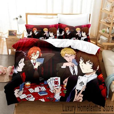 Anime Bungo Stray Dogs Bettwäsche-Set für Jungen und Mädchen, Twin Queen King Size, Bettbezug, Kissenbezug, Bett für Jungen, Erwachsene, Heimtextilien