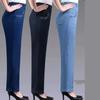 Damenjeans für ältere Frauen mittleren Alters, bestickte Taschen, elastischer Bund, Mom-Jeans, lässiger Denim, gerades Bein, Hosen, neu, Frühling