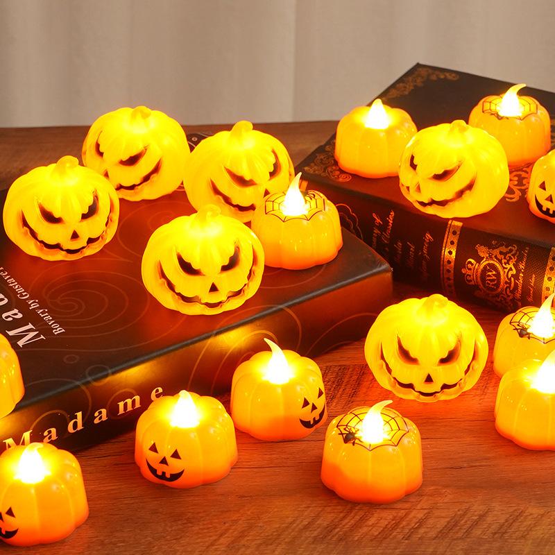 12Pcs Halloween Pumpkin Lights Glow In The Dark Electronic Candle Decorative Props for Party Haunted House Festival Scene Setup Scary Ghost Lanterns