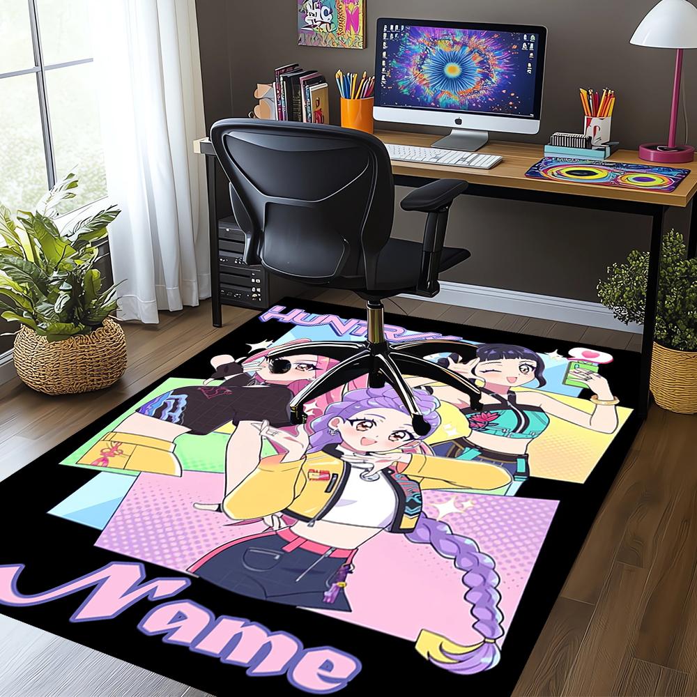Custom Name KPop Demon Hunters Printed Carpet,Rug for Office Chair Living Room Bedroom Kitchen Room Decor Gifts.