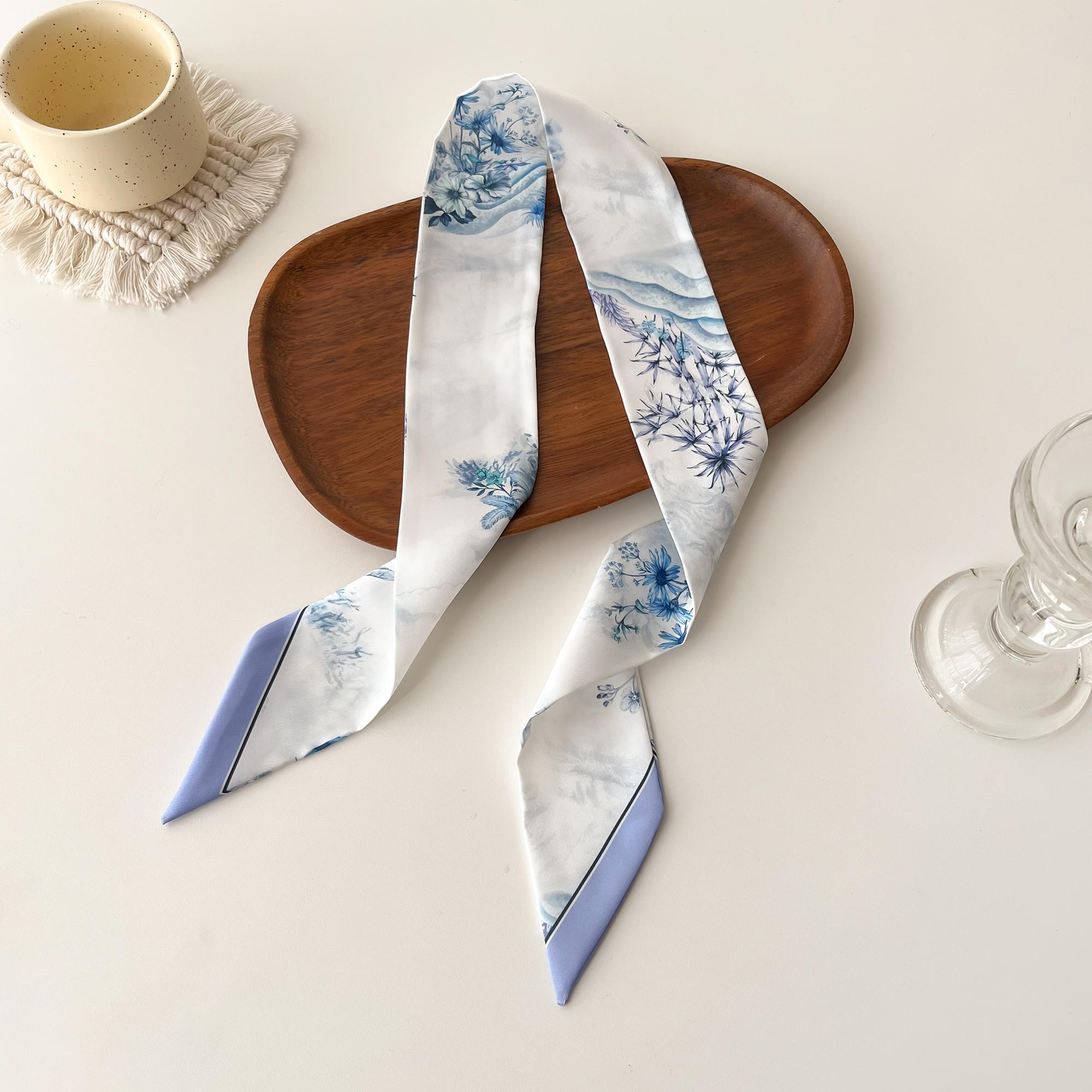 

Europe Fashion National Style Small Nroken Flower Women S Decorative Twill Binding Bag Handle Silk Scarf Ribbon Scarf