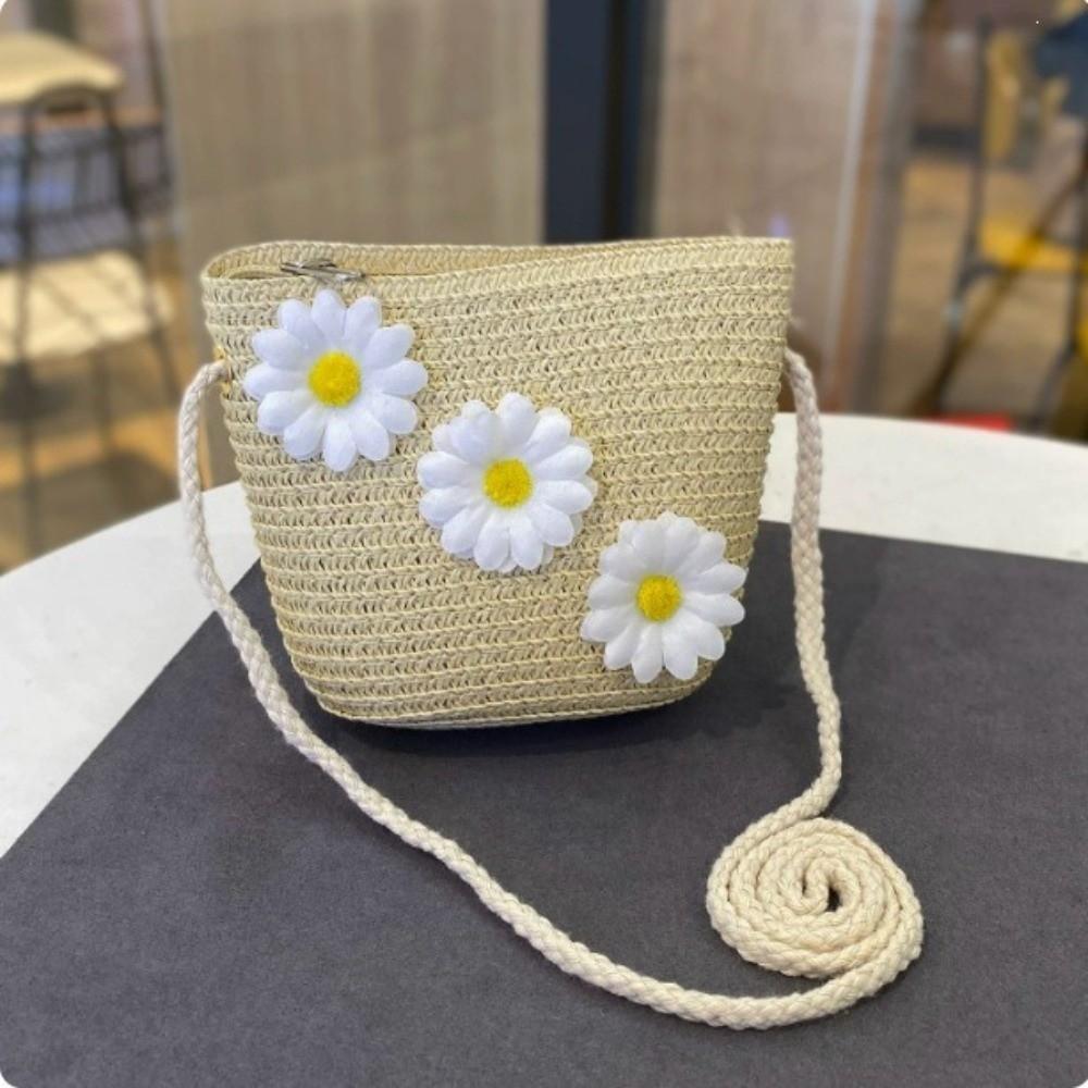 

Small Daisy Children Beach Straw Hat Wide Brim Sun Hat Fashion Sunscreen Sunshade Hat Summer Beige-Bag