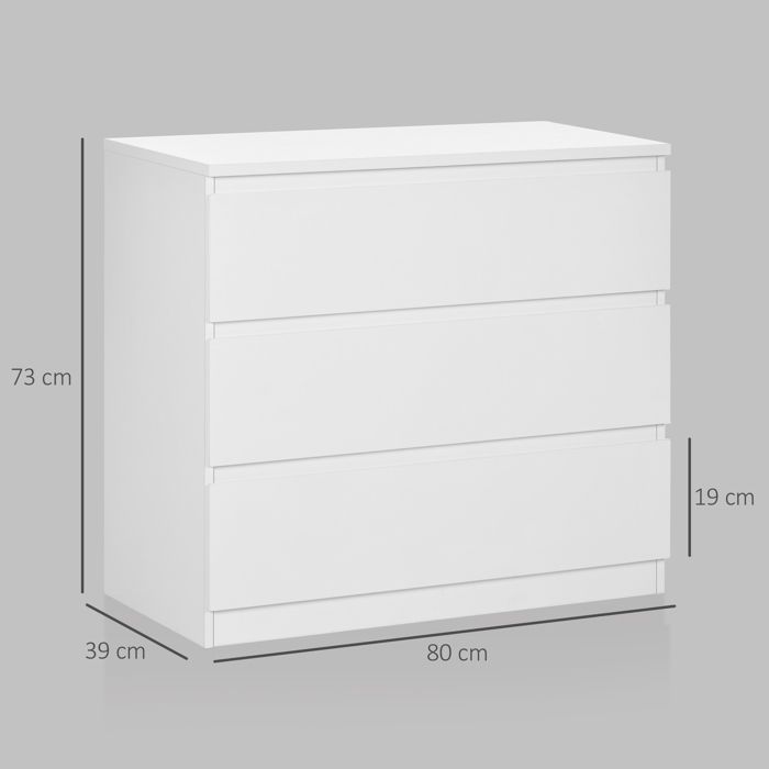 Commode 3 tiroirs - HOMCOM - Meuble de rangement épuré pour chambre - 80 x 39 x 73 cm