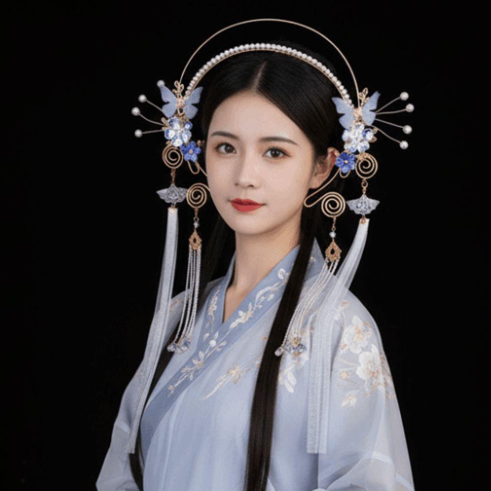 Flower Hanfu Tassel Hair Hoop Beads Swaying Fairy Headwear Antique Chinese Ancient Hairband  Girls