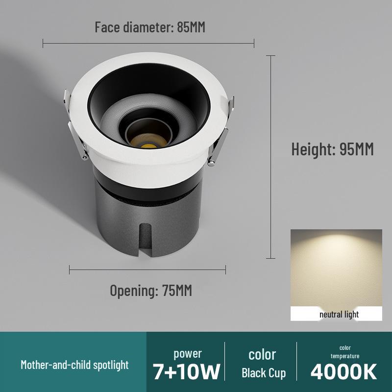 Anti-Glare Recessed Downlight with Integrated Spotlight for Living Room Ceiling