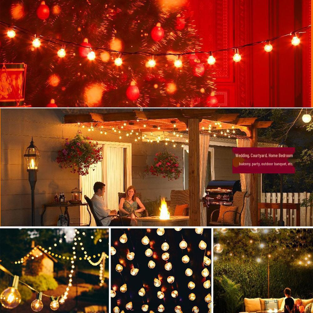 G40 Tungsten Filament String Lights, 25 Bulbs, 220V/110V, Indoor & Outdoor Decorative.