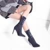 Fashion Hot Selling 2025 New Women's Boots Solid Color Pointed Zipper High Heels Canvas Denim Hole Boots Women's Pointed Thin High Heels