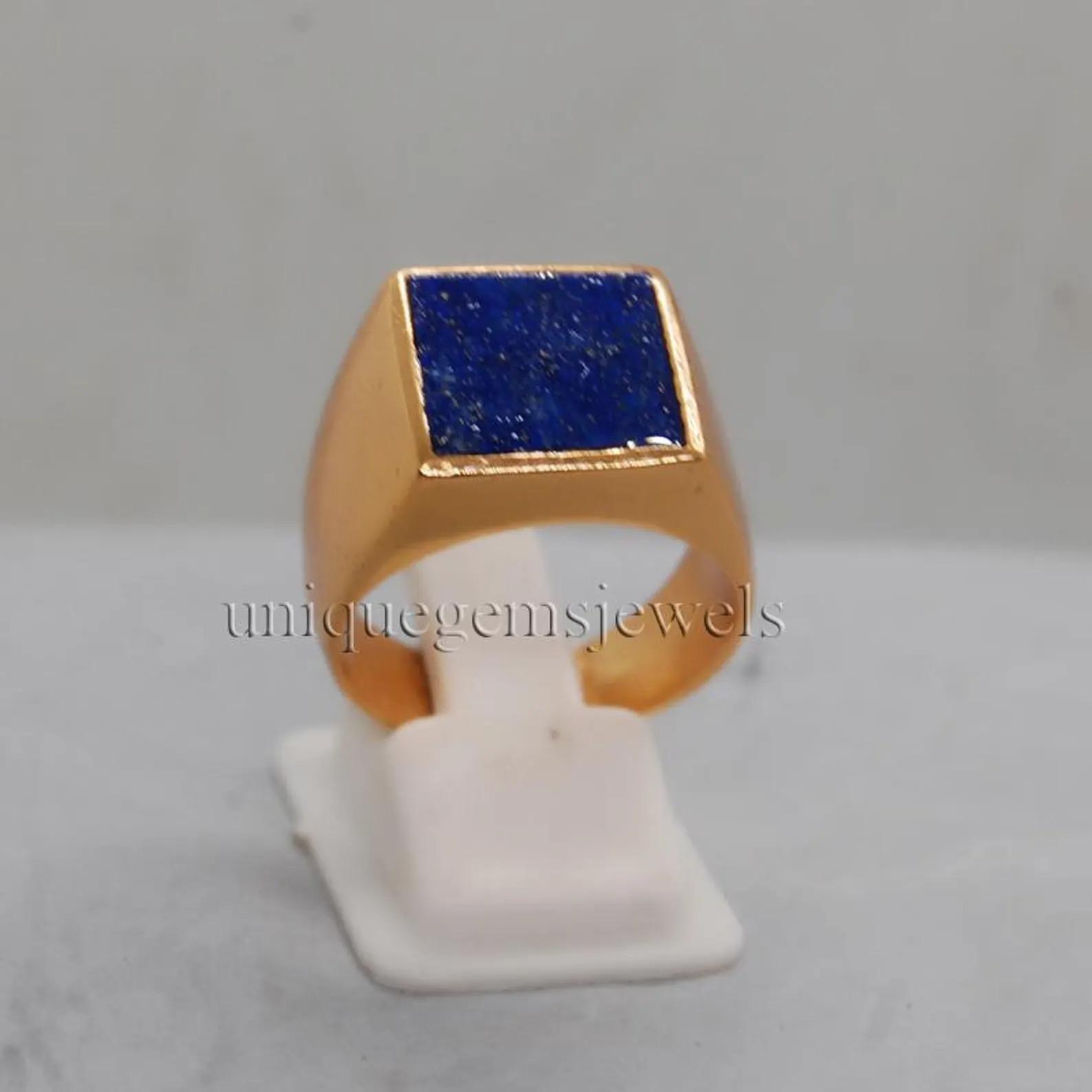 

Квадратний кабошон блакитний лазурит срібло 925 проби з покриттям жовтим золотом кільце ювелірні вироби 10