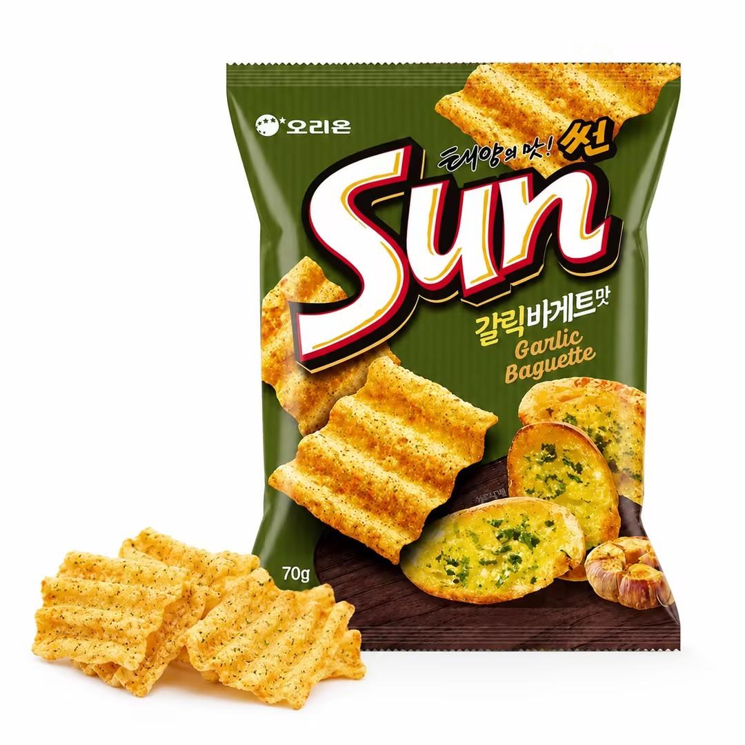 Orion Wavy Corn Chips French Garlic Bread Flavor 70g french‑garlic‑flavor crispy corn snacks Orion Wavy Corn Chips