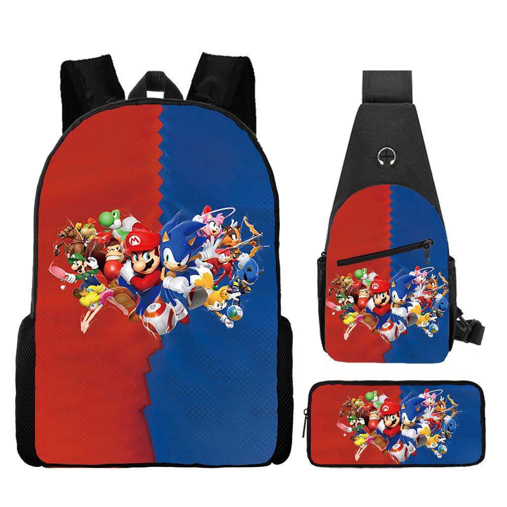Backpack, Primary School Student Animation Schoolbag, Cartoon Backpack, Satchel, Pencil Bag, Three-Piece Set.