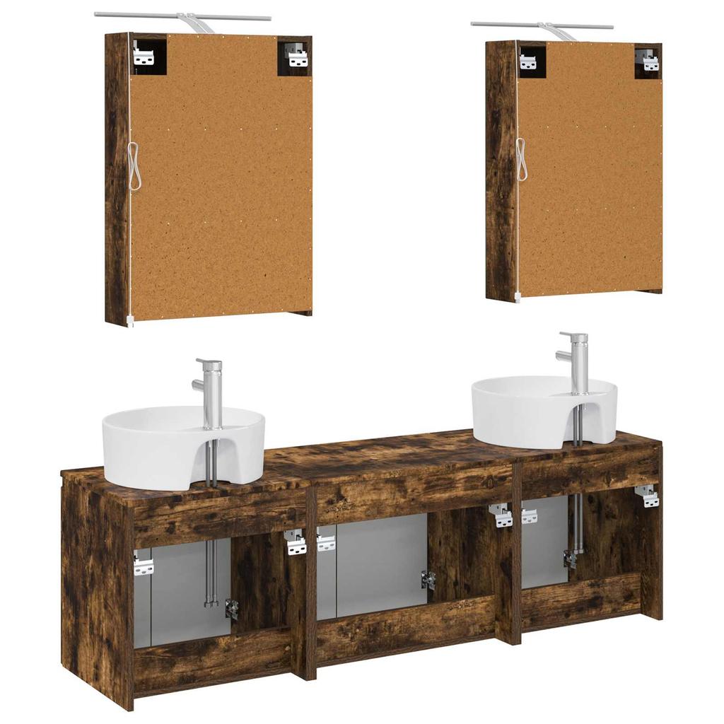 Bathroom Cabinet Set 5 pcs Smoked Oak Wood Based Material