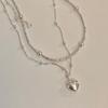 Fashion Heart Pendant Necklace Silver Color Bead Layered Necklace Temperament Clavicle Chain Necklace Choker Jewelry