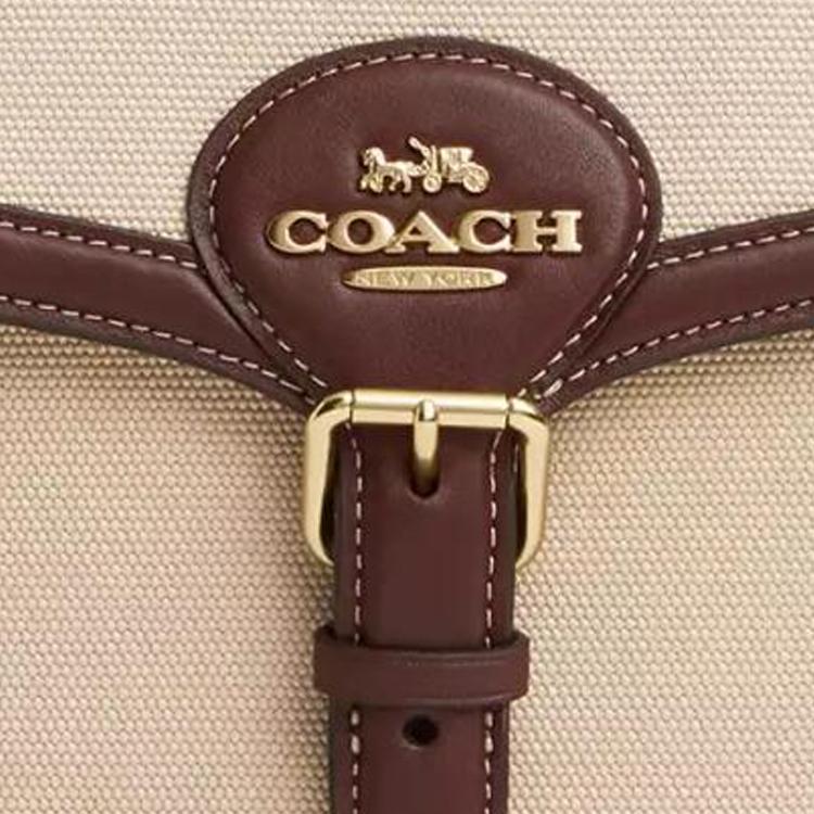 Coach Amelia 23 Metal Logo Canvas Saddle Bag Women Shoulder Bag Gold Natural Multicolor CR171-IMNAM