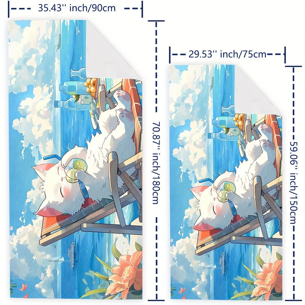 Cat Cute Cartoon Pattern Beach Towel For Beach Shower Swimming Pool Travel Vacation Camping Accessories Holiday Essential Gift