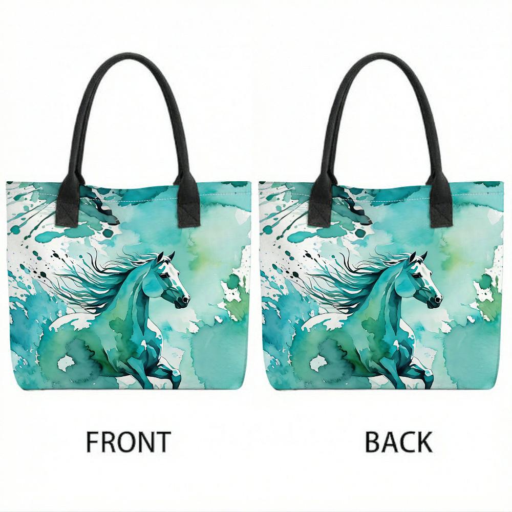 Watercolor Horse Print Tote Bag Fashion Casual Large Capacity Shoulder Handbag for Daily Use