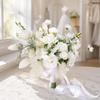 Bright Rose and Peony Faux Stem Bouquet Elegant Hand-Tied Silk Flower