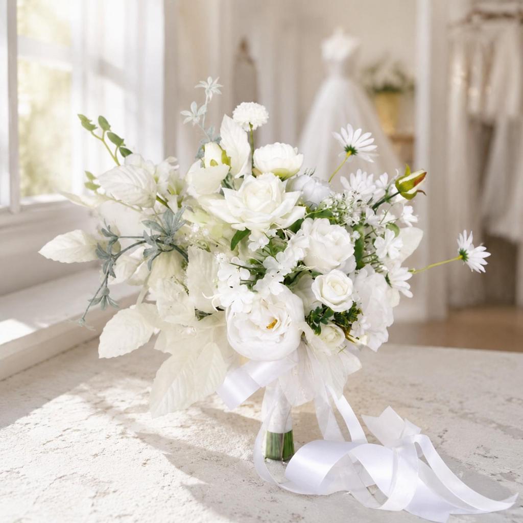 Bright Rose and Peony Faux Stem Bouquet Elegant Hand-Tied Silk Flower