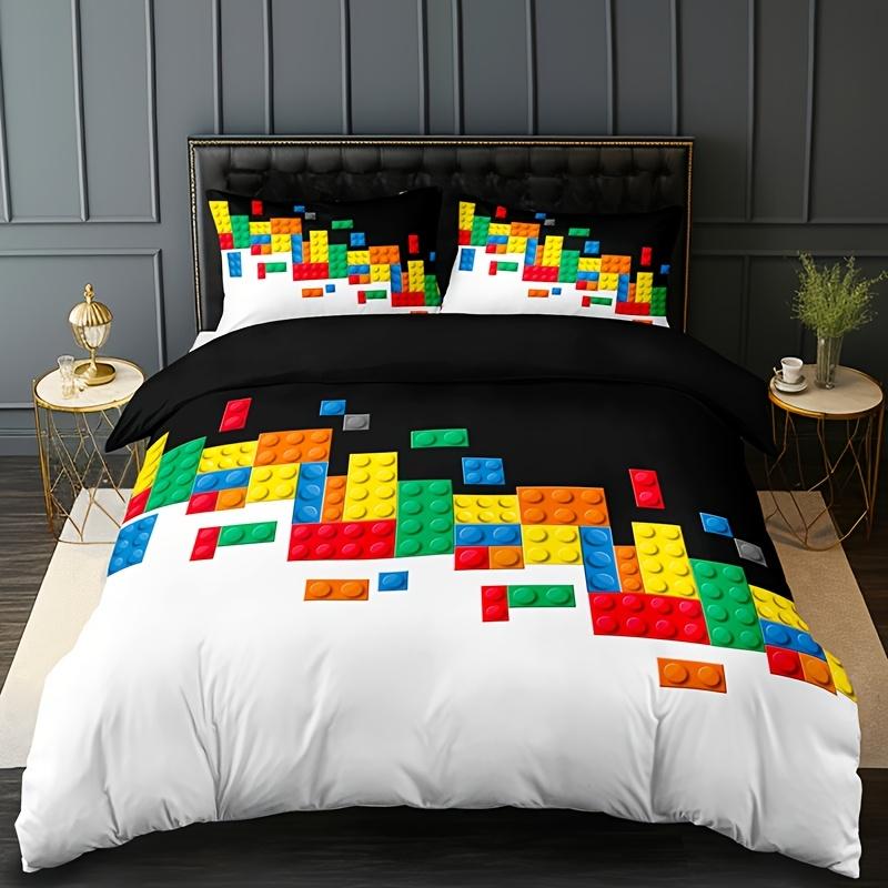 

Black and White Colorful Building Block Interlocking Quilt Cover Set Quilt Cover Pillowcases Four Seasons Home Dormitory 90X200cm