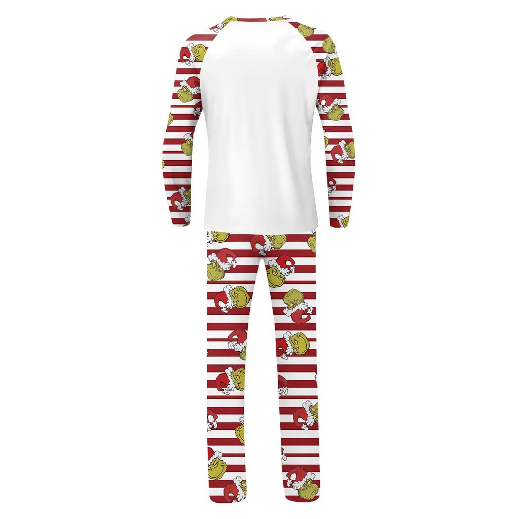 Christmas Family Matching Pajama Set with Printed Round Neck Long Sleeve Top and Pants for Parents and Kids
