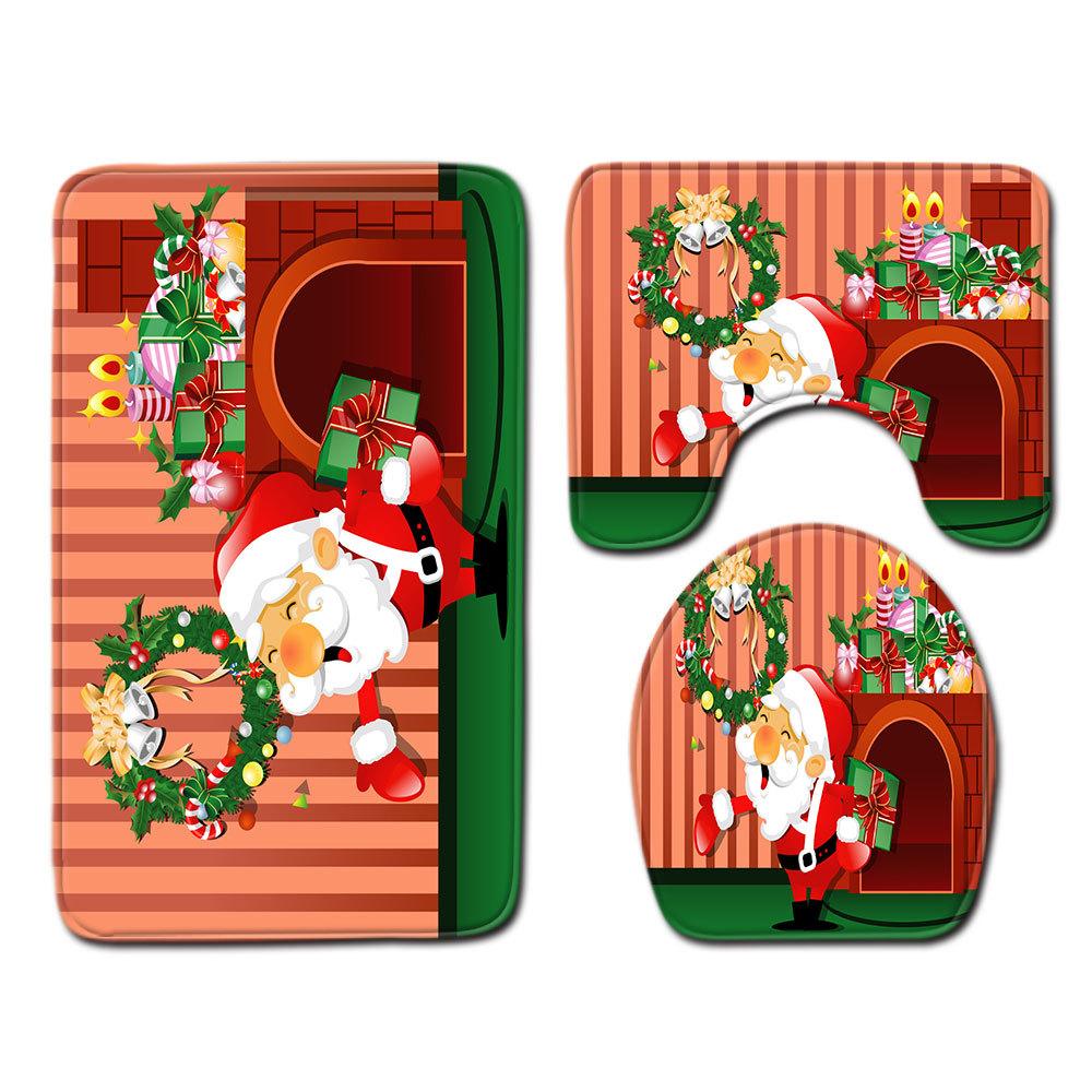Christmas Bathroom Floor Mat Toilet Three-Piece Set