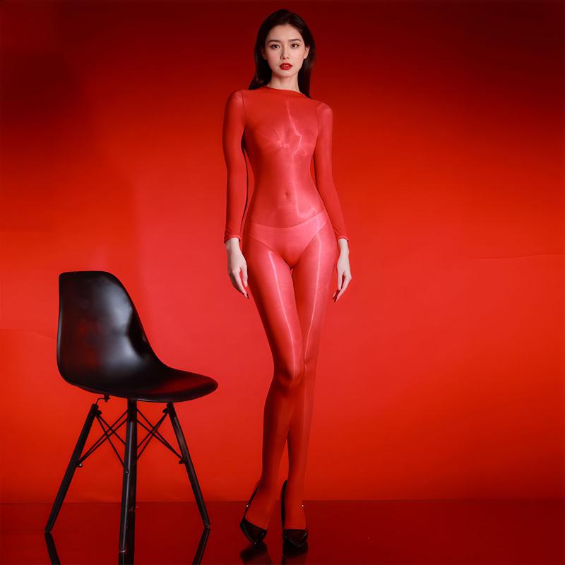 Women Sexy Fullbody Stockings 5D Ultra-Thin Oil Shiny Seamless Erotic Jumpsuit Pantyhose Transparent Elastic Night Club Wear