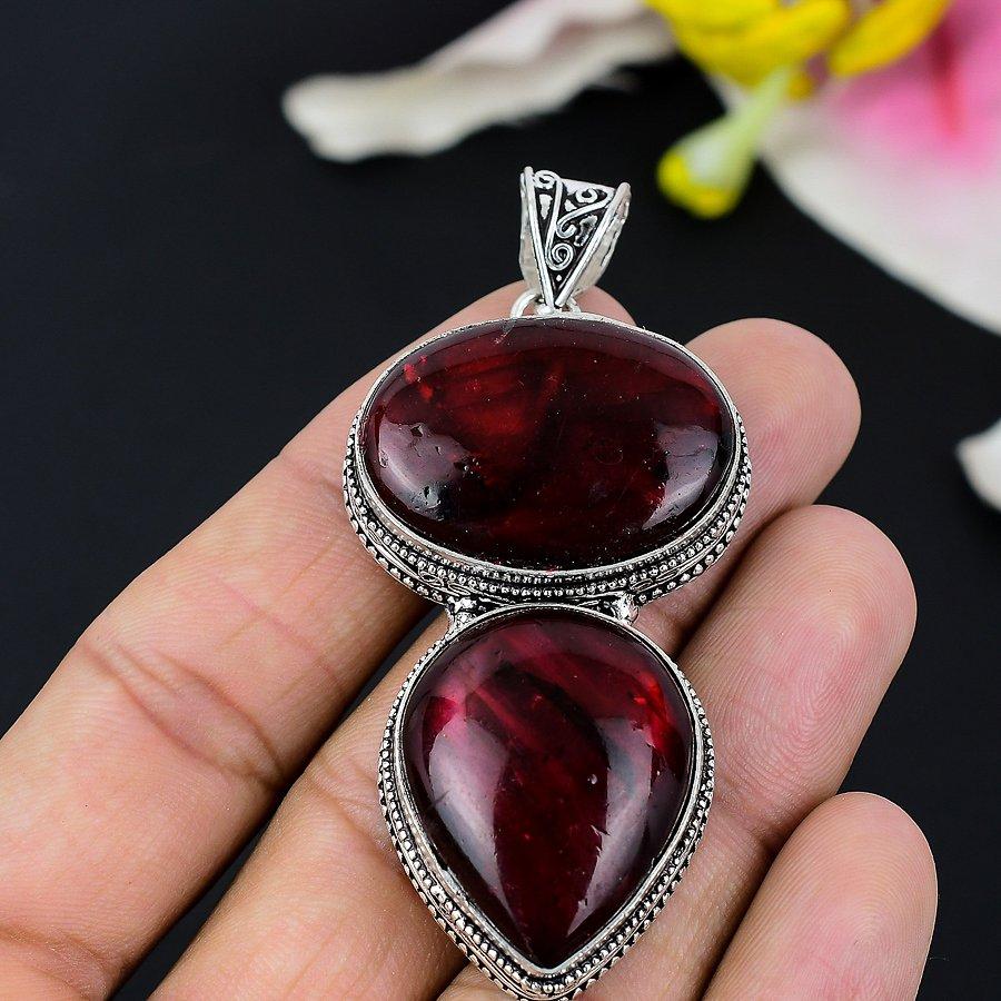 Red Labradorite Gemstone Handmade 925 Sterling Silver Jewelry Pendant 2.05" KG-101
