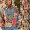 Damen Kapuzenpullover Langarm Sweatshirt Lockerer Sitz Vintage Print Oberteil