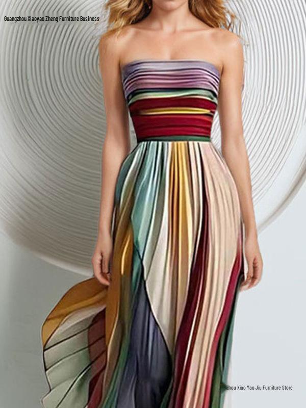 Cross-border Summer Women's Fashion Printed Sleeveless Bandeau High-Waisted Maxi Dress