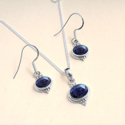 Sapphire Sterling Silver Necklace and Earring Set