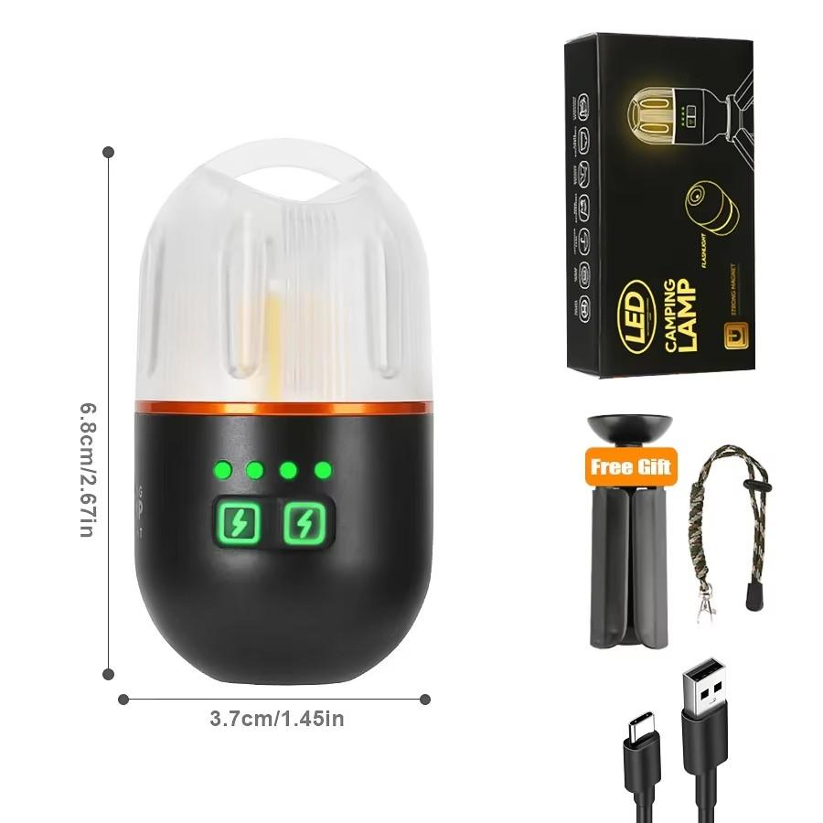 Powerful Mini LED Camping Light with Power Display Magnetic Hook Built-in Battery Lantern USB Rechargeable Tent Hanging Lamp