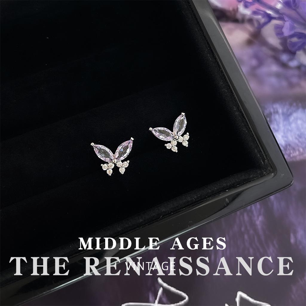 Light fashion purple love zircon butterfly earrings collection temperament versatile earrings