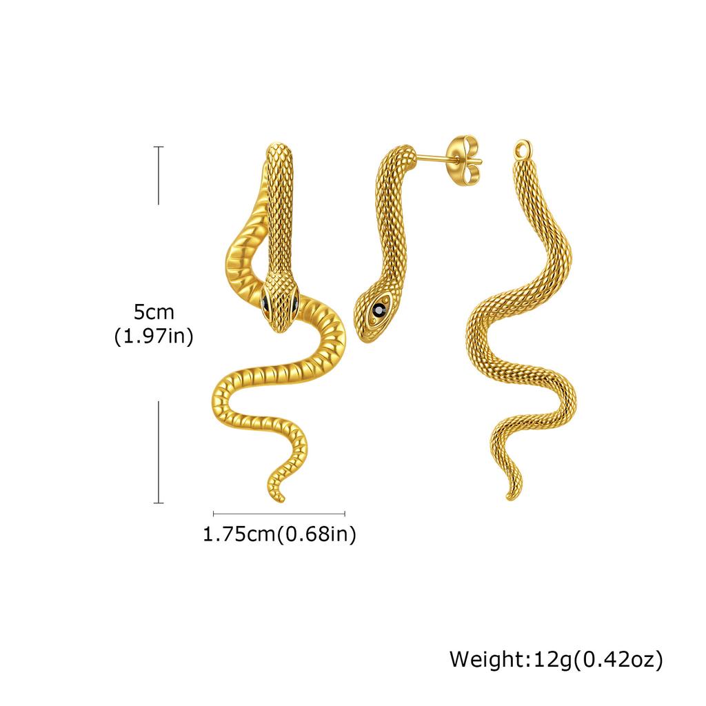 Punk Snake Stud Earring for Men Women,Gothic Anti Allergy Stainless Steel Snake Body Earrings,Vintage Halloween Jewelry Gift