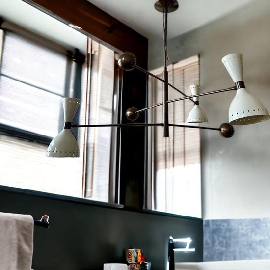 Sputnik 3 Light Mid Century Raw Brass Chandelier Modern Pendant