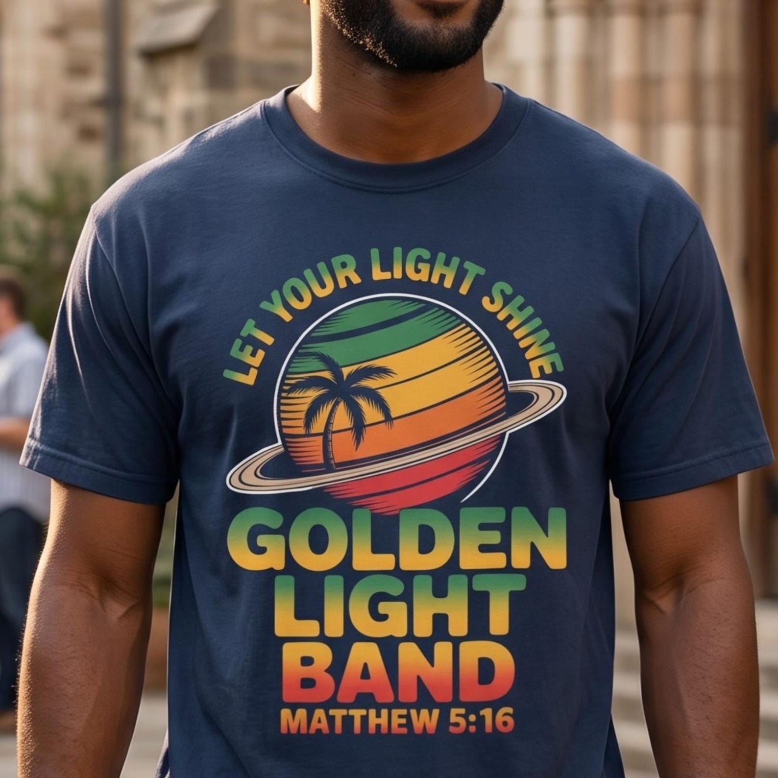Christian T-Shirt – Matthew 5:16 Retro Sunset Faith Tee 4XL