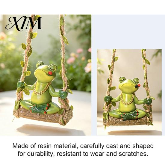 Funny Animal Swing Ornament Frog Garden Statue, Resin Meditating Hanging Ornament, Waterproof Outdoor Artistic Accessories Cute Figurine for