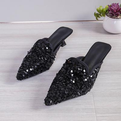 Mode Dames Baotou slippers herfst nieuw puntig pailletten lage hak slingback alles passend mode sandalen