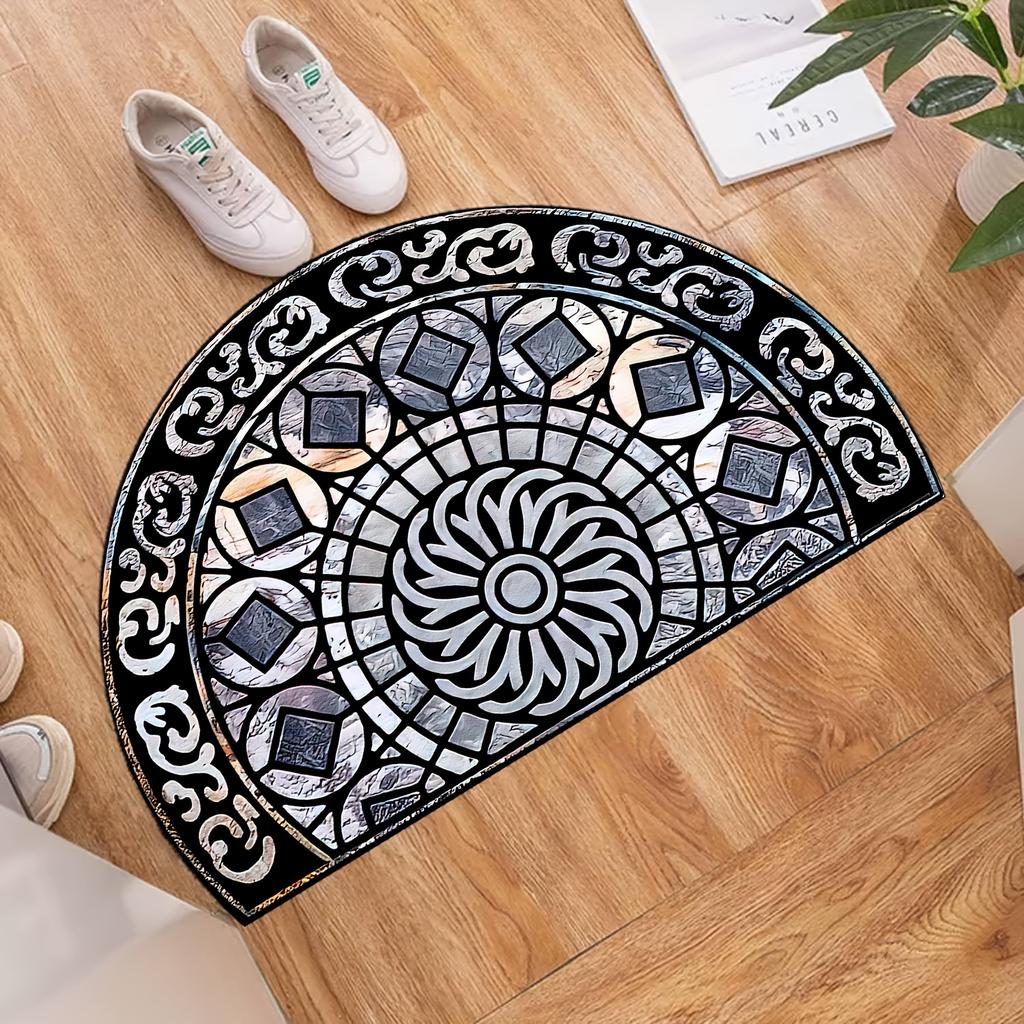 Halbrunde Fußmatte Luxus Mandala-Druck 2D Flach Rutschfest Waschmaschinenfest Teppich für Eingangsbereich Heimdekoration