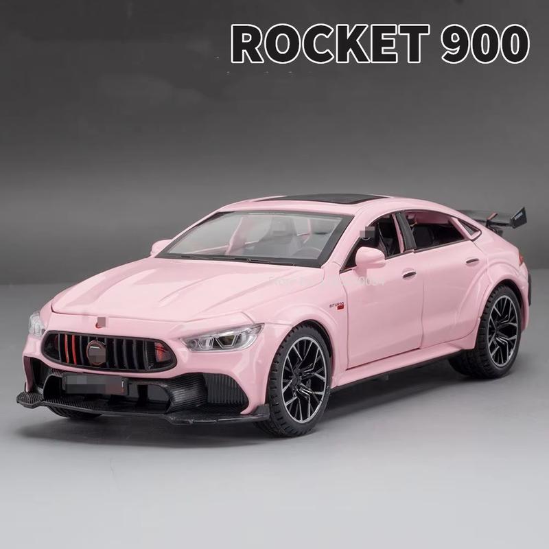 1/24 ROCKET 900 Coche de Juguete Modelo de Aleación Fundida a Presión Neumático de Goma Interior de Simulación 6 Puertas Abribles Adornos Coleccionables Coche Juguete para Niños Regalo para Niño