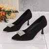 2026 New French Women's Slim Work Shoes Rhinestone Square Buckle High Heels Black Pointed Toe Temperament Single Shoes