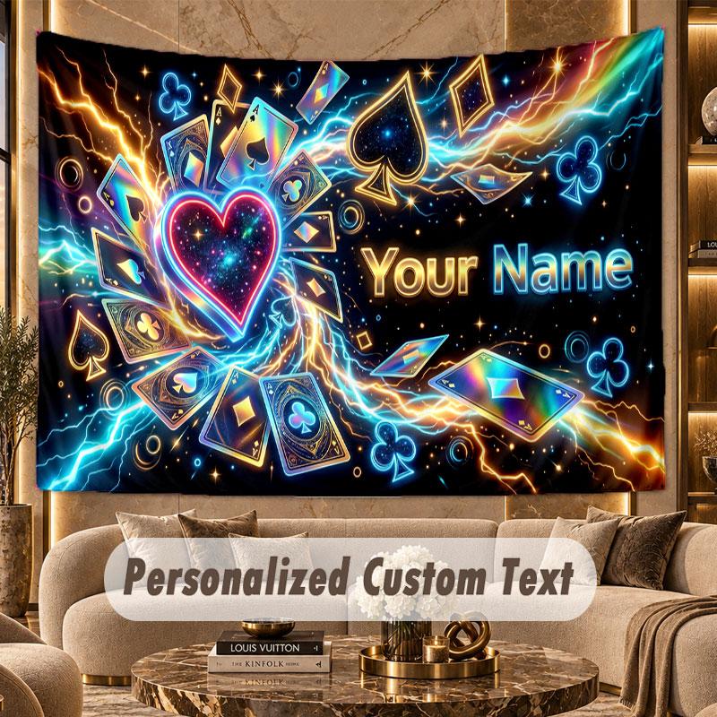 Cards Casino (32) Theme Personalized Tapestry Custom Name Text Wall Hanging Tapestry Home Background Decoration