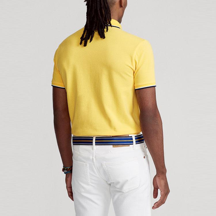 Polo Ralph Lauren Striped Trim Slim Fit Polo Shirt Men tops Yellow MNPOKNI1N821365