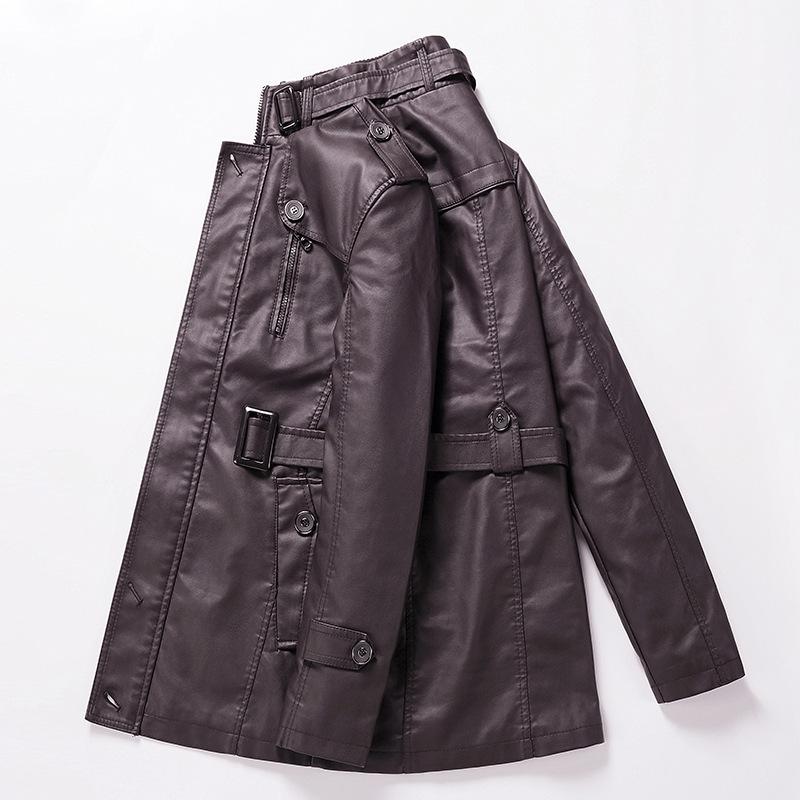 Specially for men's leather jackets, thickened and velvet green middle-aged casual medium and long thermal cotton clothes, medium and long styles