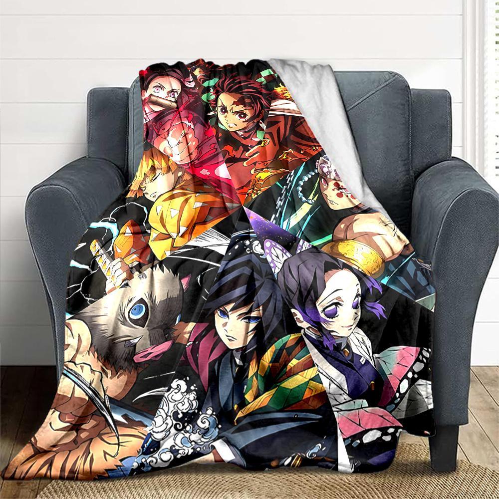 1pc Demon Slayer Flannel Throw Blanket HD Printed Lightweight Soft Warm All Season Blanket for Sofa, Bed, Travel, Camping Machine Washable