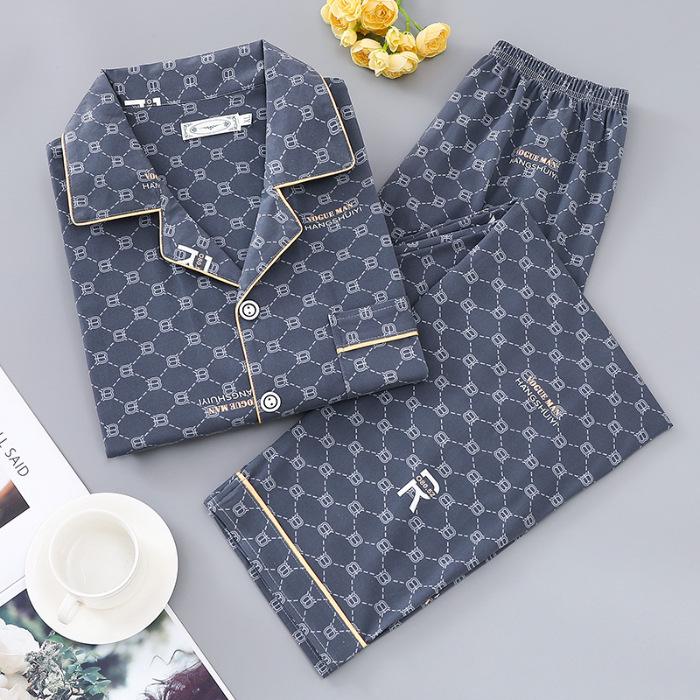 Men's Spring & Autumn Cotton Pajamas: Comfortable, Loose-Fit Cardigan Set for Middle-Aged & Elderly